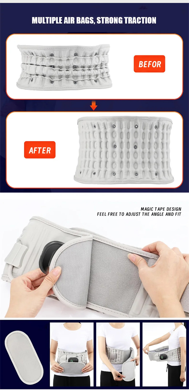 Decompression Back Belts Red Light Heating Massage Braces Back Pain Lower Lumbar