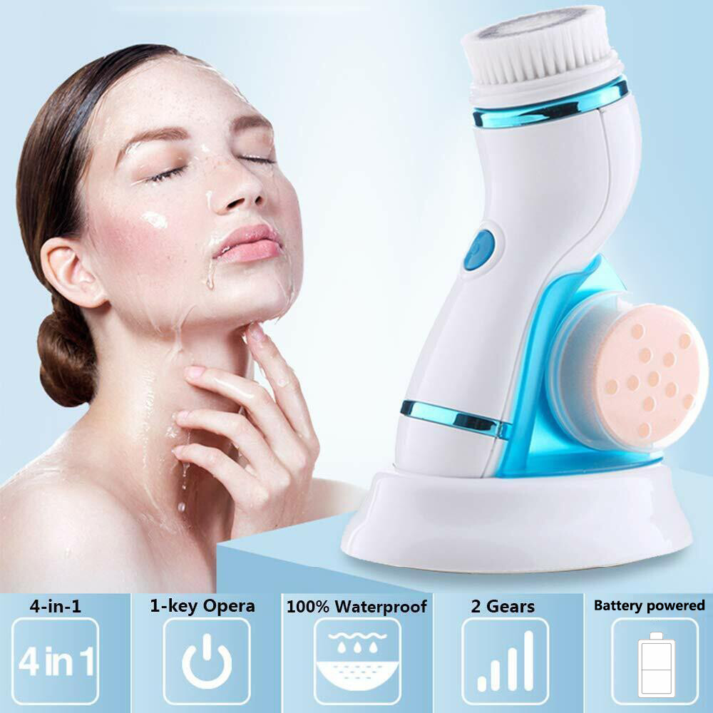 Upgrade Professional Electric 4in1 Facial Cleansing Brush Face Scrubber Clean