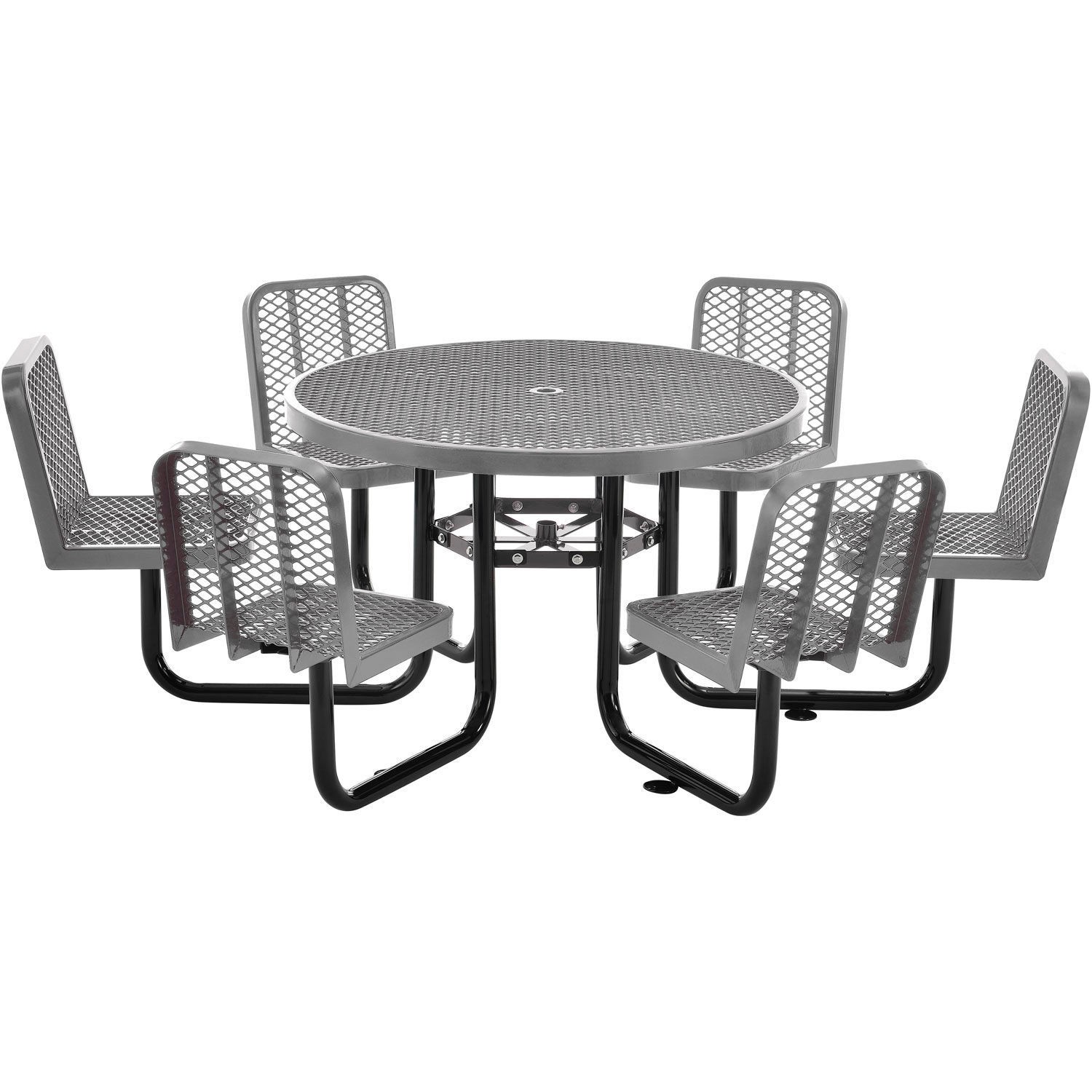 Global Industrial 46" Round Picnic Table w/ 6 Seats Expanded Metal Gray