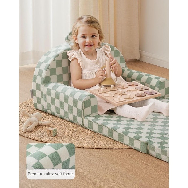 Toddler Fold Out Couch 2-in-1 Convertible Sofa Lounger Safe Kids Furniture New