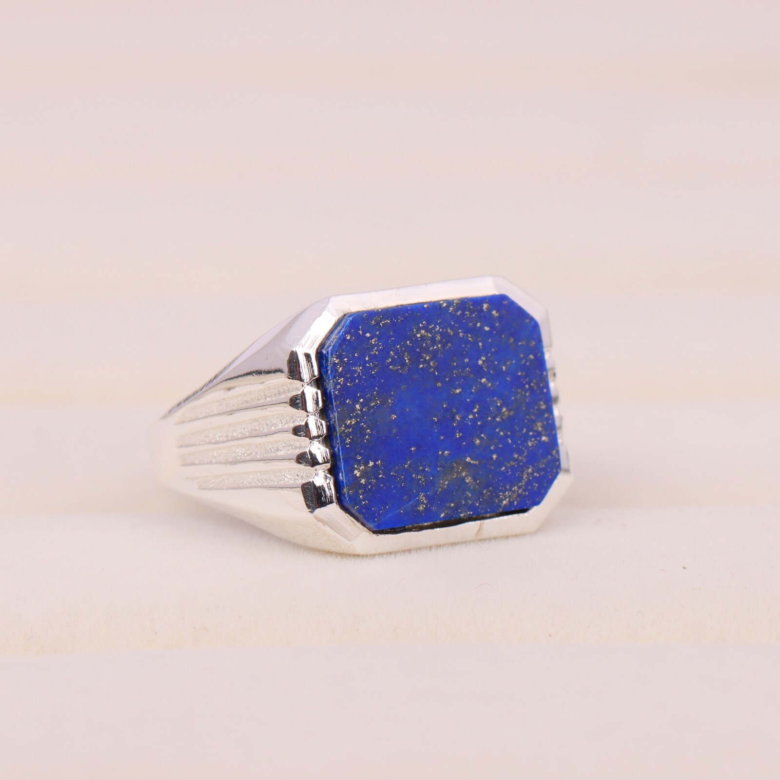 Lapis Lazuli Men's Ring, Sterling Silver Signet Ring, Handmade Gemstone Jewelry