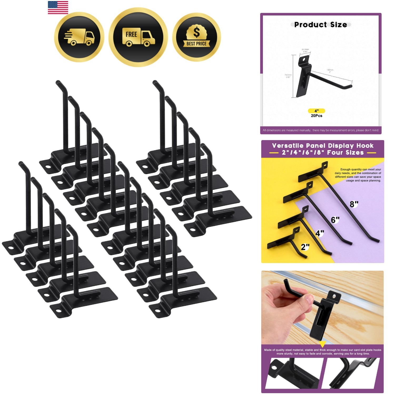 20Pcs 4 Inch Heavy Duty Slatwall Hooks Assortment Kit, Slatwall Accessories S...