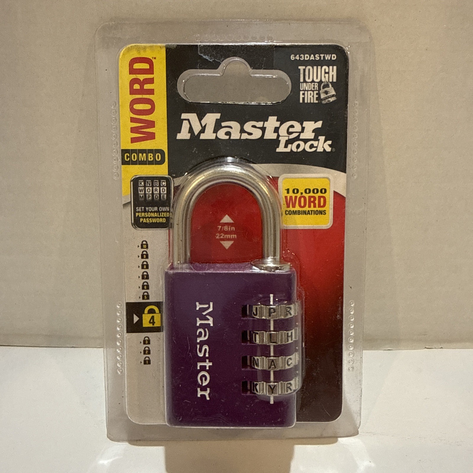 Master Lock Purple 4 Letter Combo Lock 643DASTWD 10,000 Word Combinations NEW