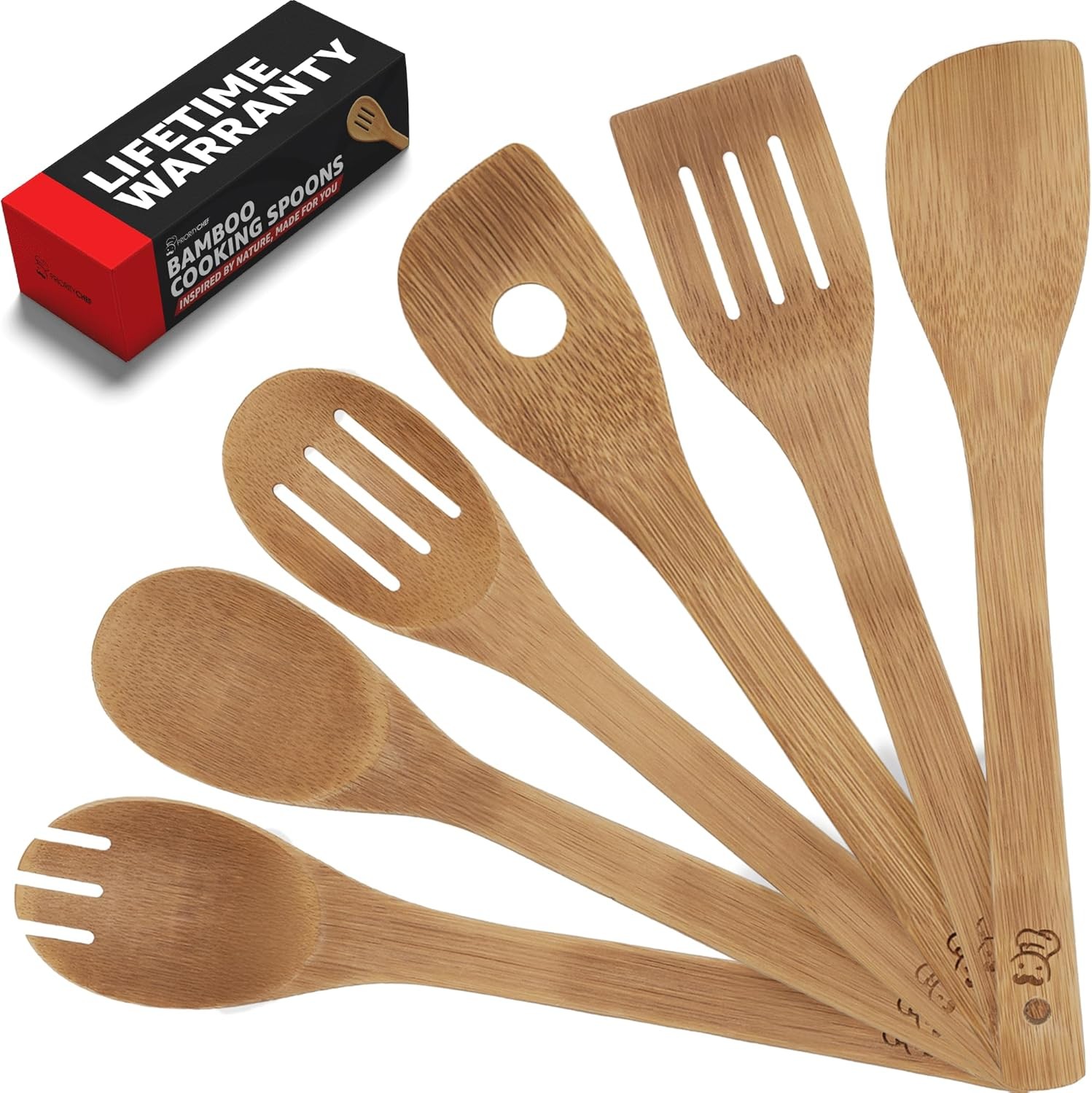 PriorityChef Wooden Spoons for Cooking, 6Pc Non Scratch Set, Charcoal