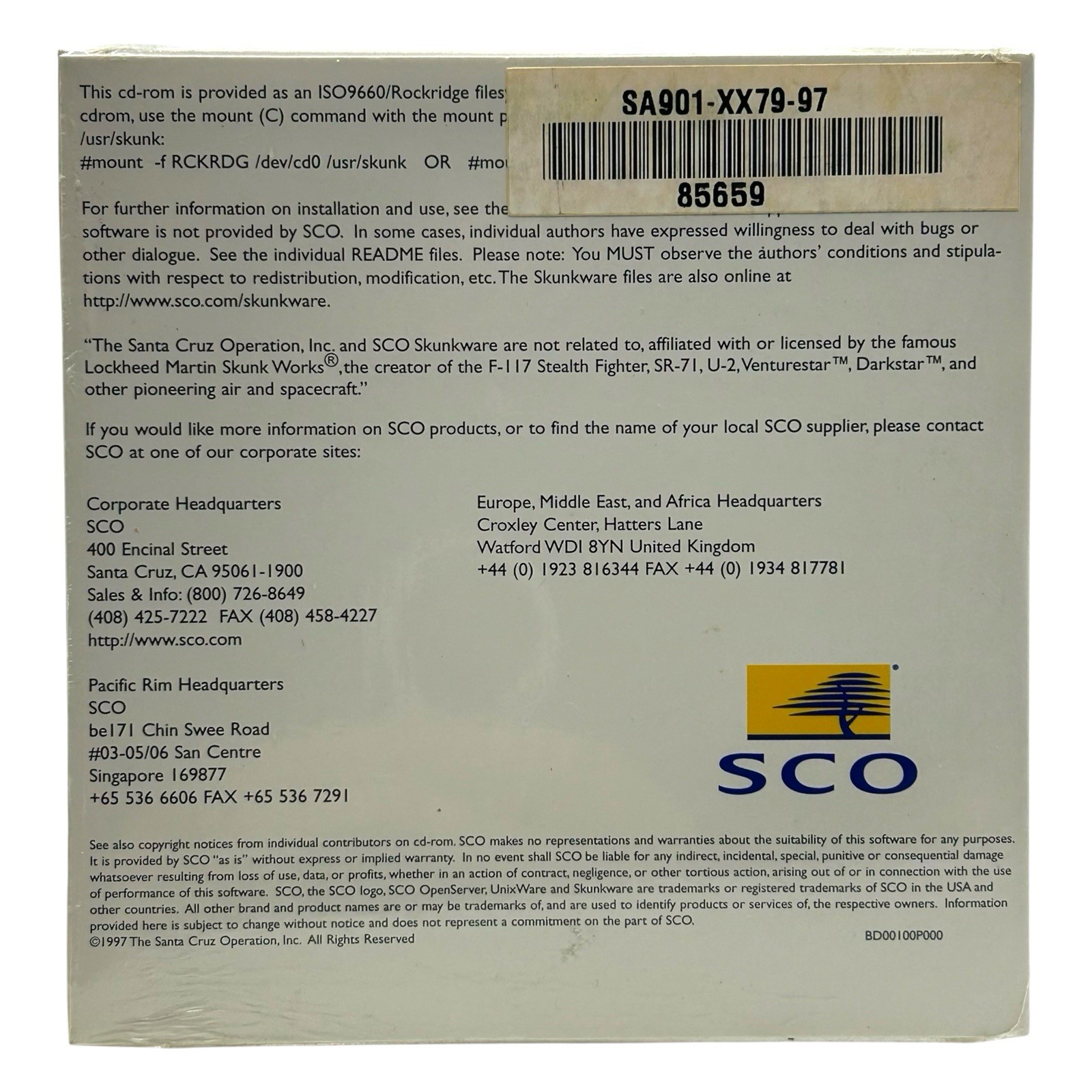 SCO Skunkware 97 OpenServer & UnixWare Tool Collection CD-ROM Brand New Sealed
