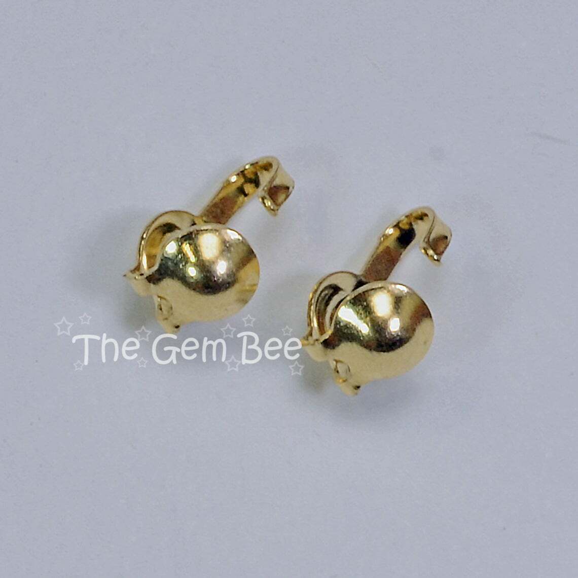 14K Solid Yellow Gold Crimp Hook Clam Shell Bead Tip End Findings (2)