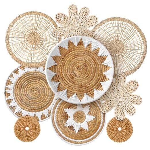 Set of 8 Hanging Woven Wall Basket Handmade Decorative Rustic Boho Flower