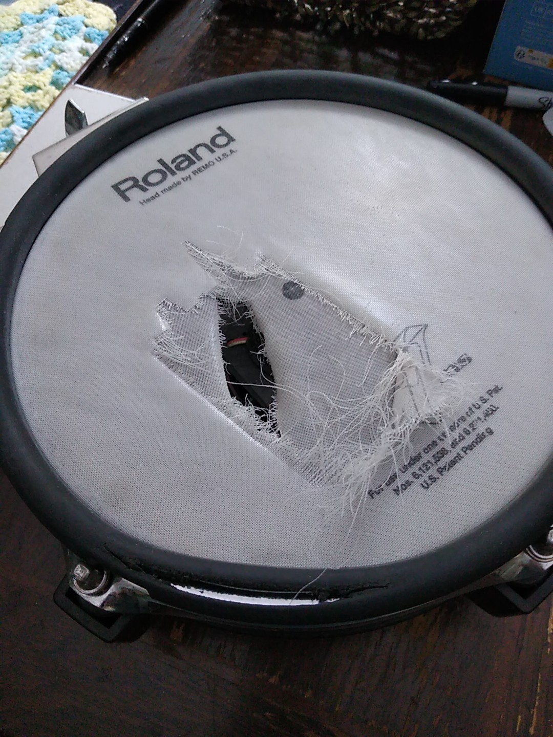 Torn Head Roland PD-85 Pad For Parts Tested Trigger Works Fine Needs New Mesh