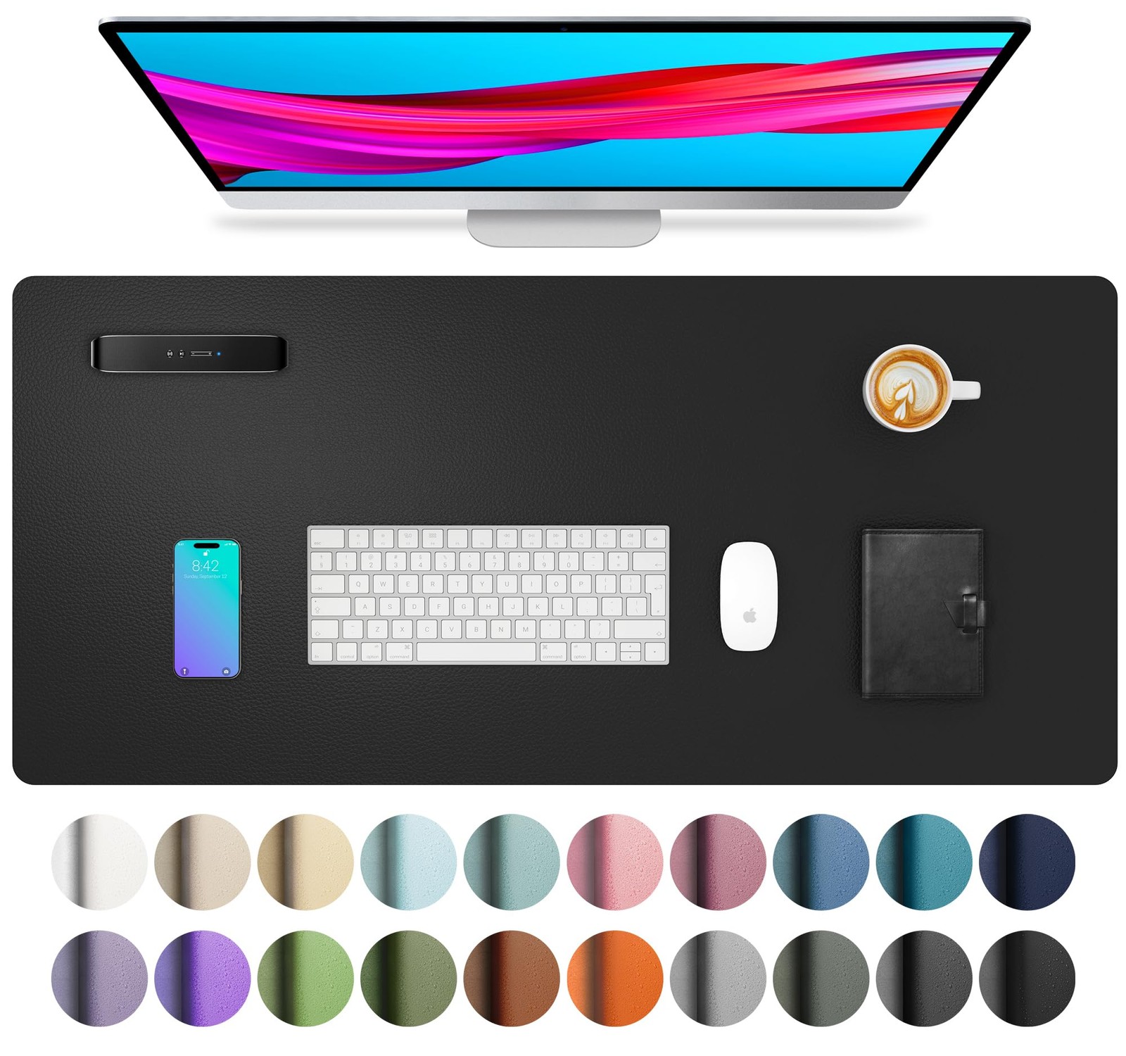 Aothia Non-Slip Waterproof PU Leather Desk Pad Protector 23.6" x 13.7", Black