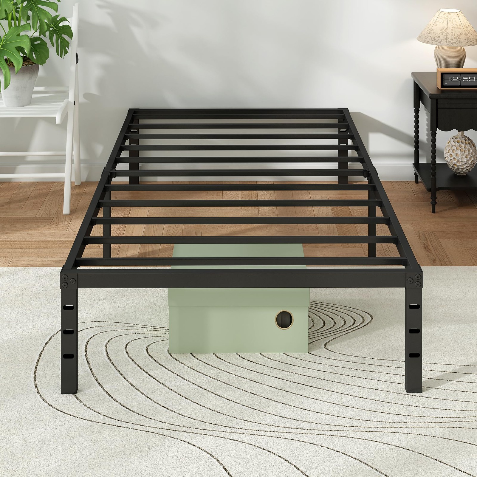 Metal Platform Bed Frame Twin Size, 18 Inch Height with Heavy Duty Steel Supp...