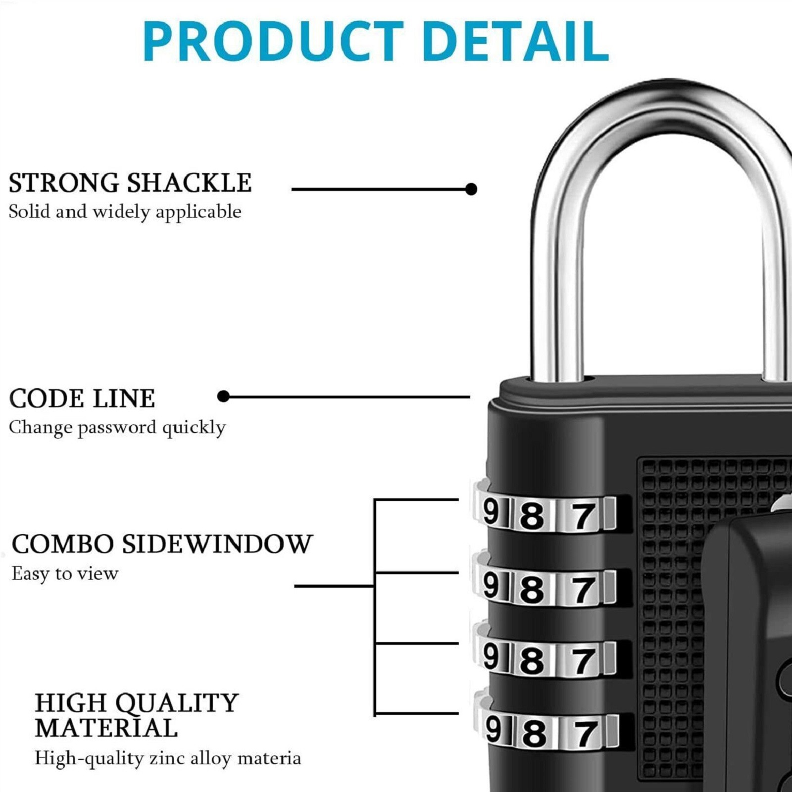 Combination Padlock Password Outdoor 4 Digit Long Shackle Waterproof Pad Lock