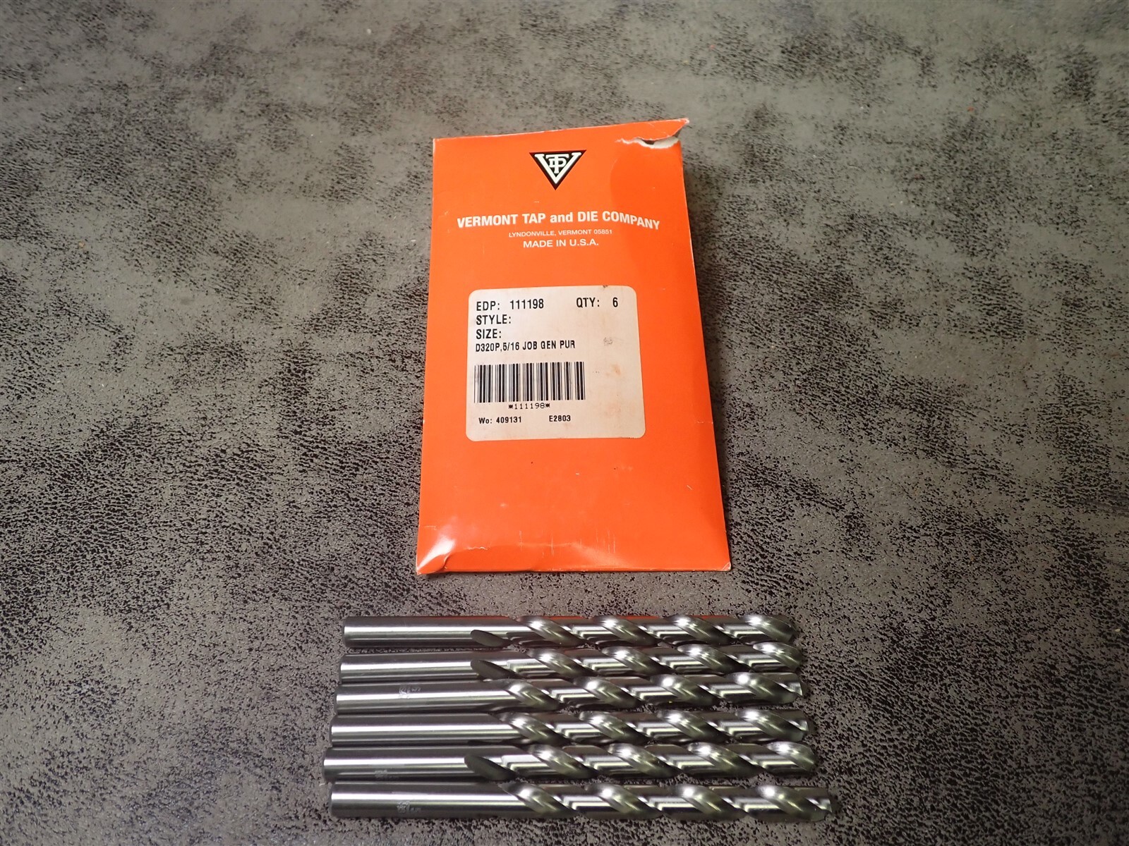NEW Vermont Tap & Die 111198 Jobber Length 5/16" HSS Drill Bits 7 Pack (BN422)
