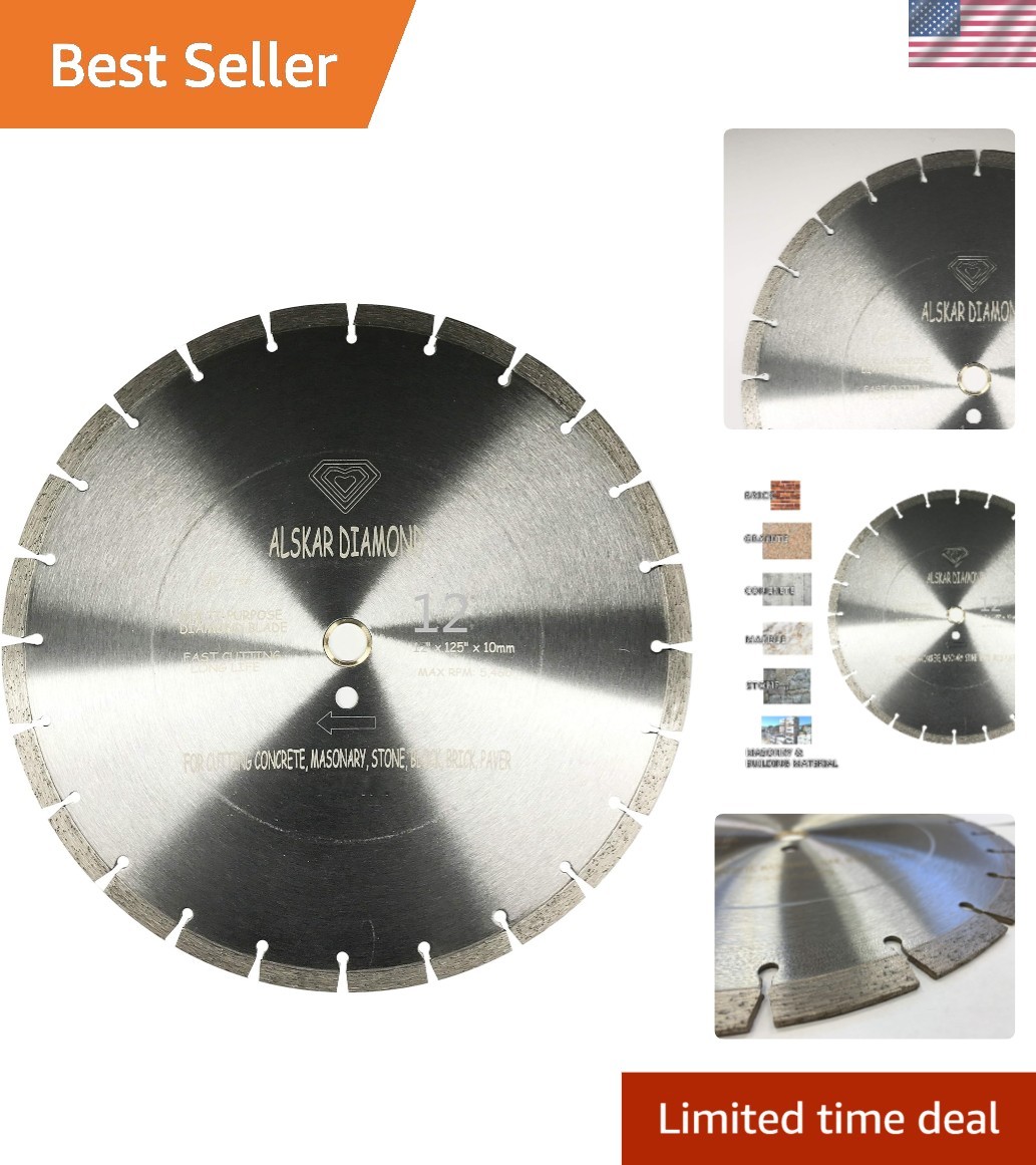 12-Inch Wet or Dry Segmented Diamond Blade - Perfect for Light to Medium Cuts