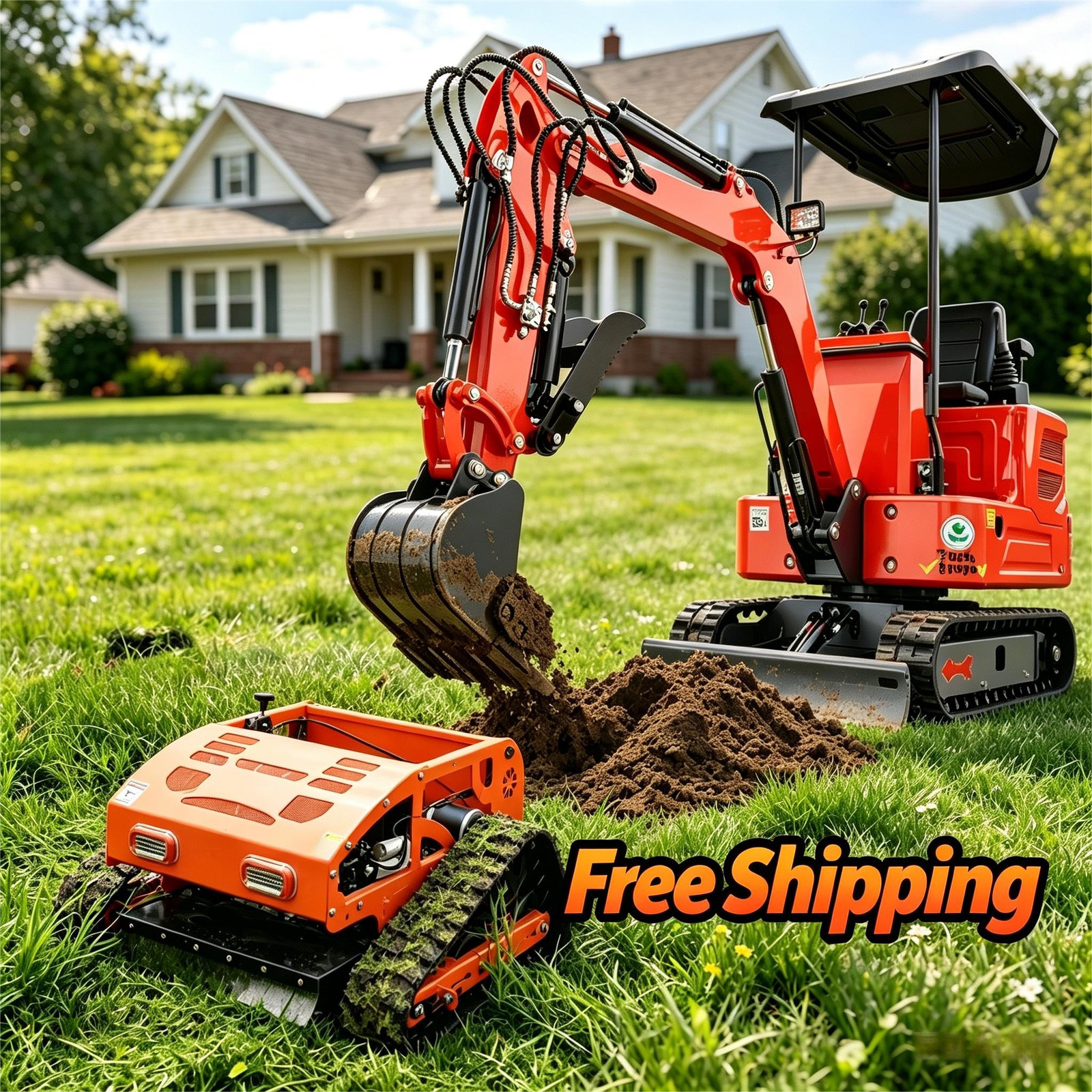 1.4-ton Kubota mini excavator and 9HP remote-controlled lawnmower Free shipping