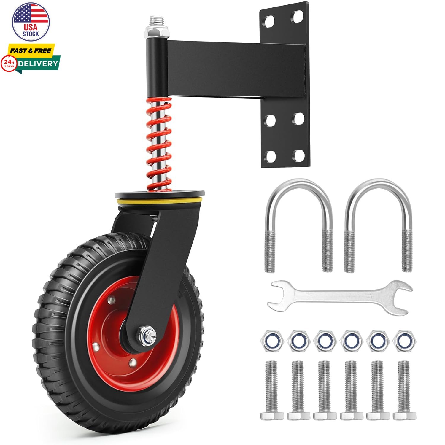 Heavy Duty 8" Fence Gate Wheel 600 LBS Spring Swivel Metal Wooden Dual Mount New