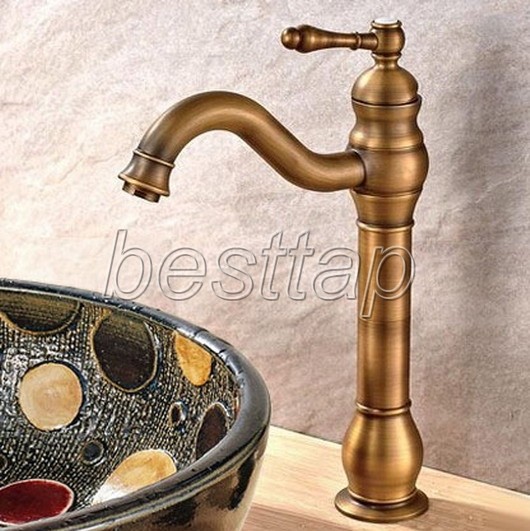 Antique Brass Bathroom Kitchen Bar Vessel Sink Swivel Faucet Mixer Tap snf301