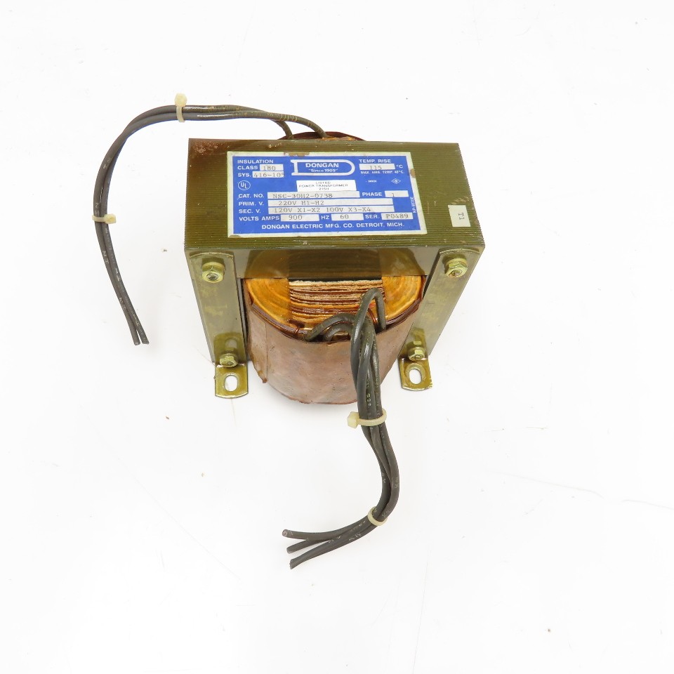 Dongan NSC-30H2-0738 E2500-001-002 220V Pri 900VA 1Ph Transformer 120/100V Sec.