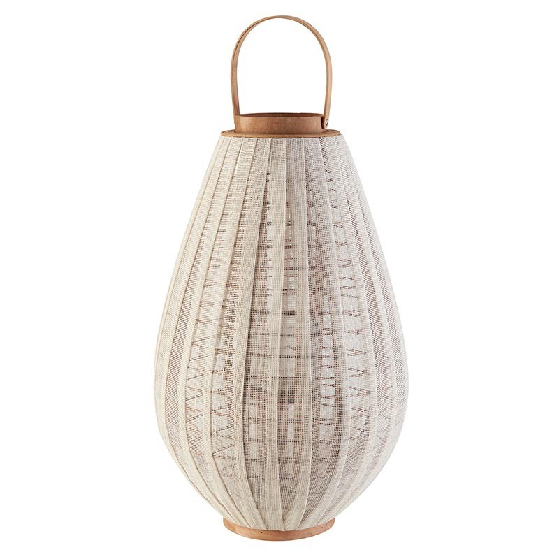 White Large Lantern Stylish Made Of Bamboo & Cotton & Glass Collectible Trendy