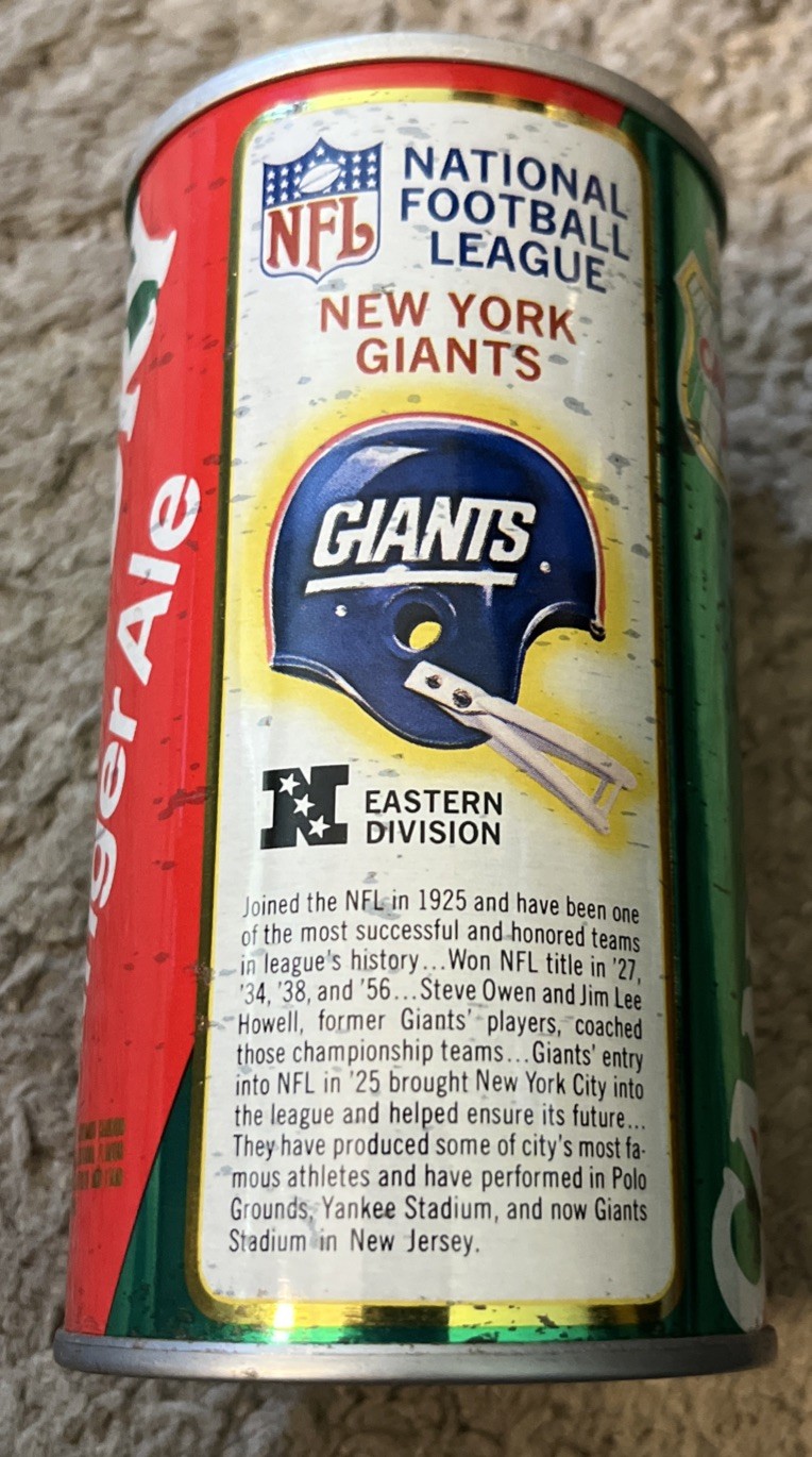 CANADA DRY GINGER ALE NEW YORK GIANTS STRAIGHT STEEL HELMET CAN