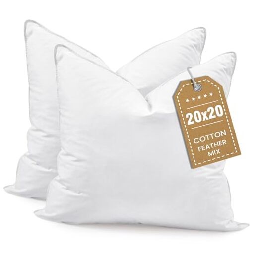 Throw Pillows 20x20 Euro Pillow Inserts Set of 2, 20x20 inch (Pack of 2) White
