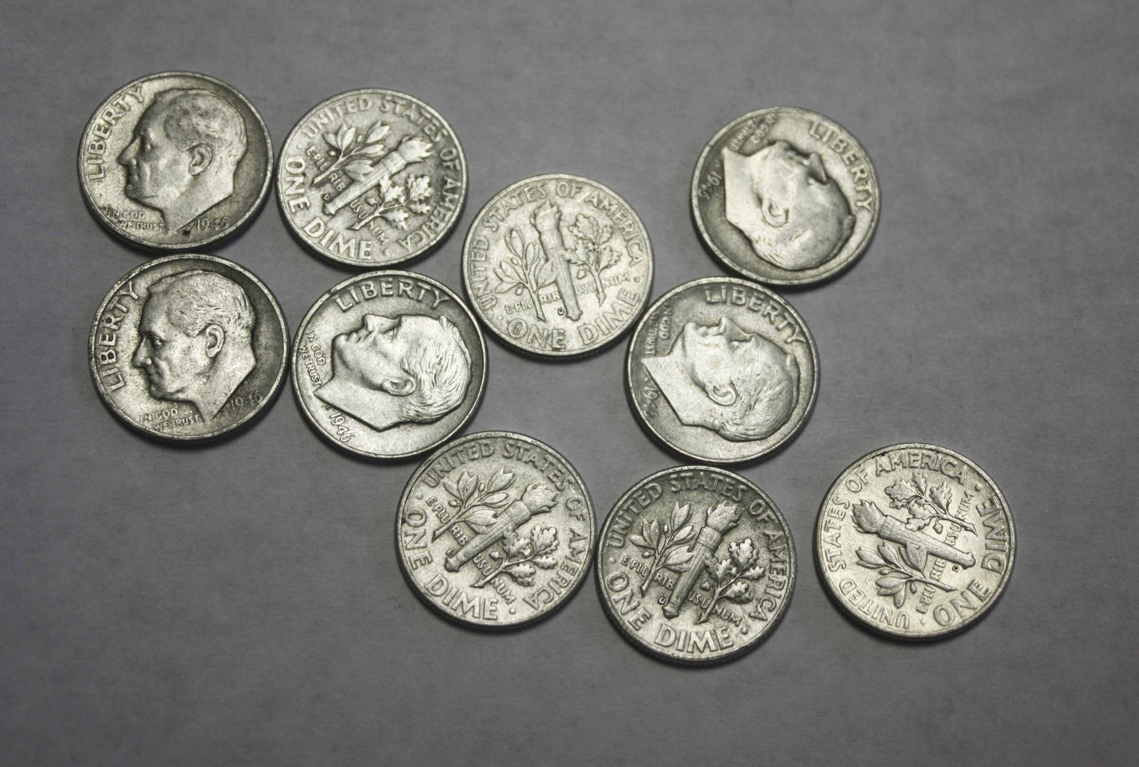 1946-d Roosevelt  Dime. Average Grade of Coin You Will Receive is Photographed