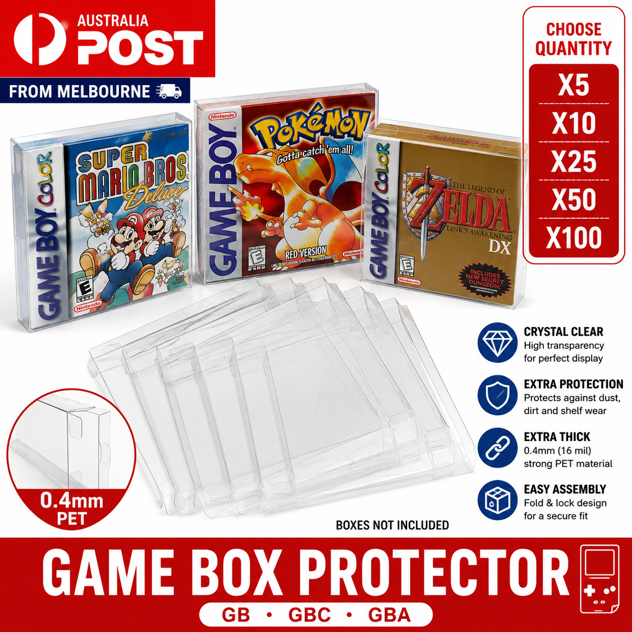0.4mm PET Box Protector Case for Nintendo Game Boy Color Advance Boxed Games