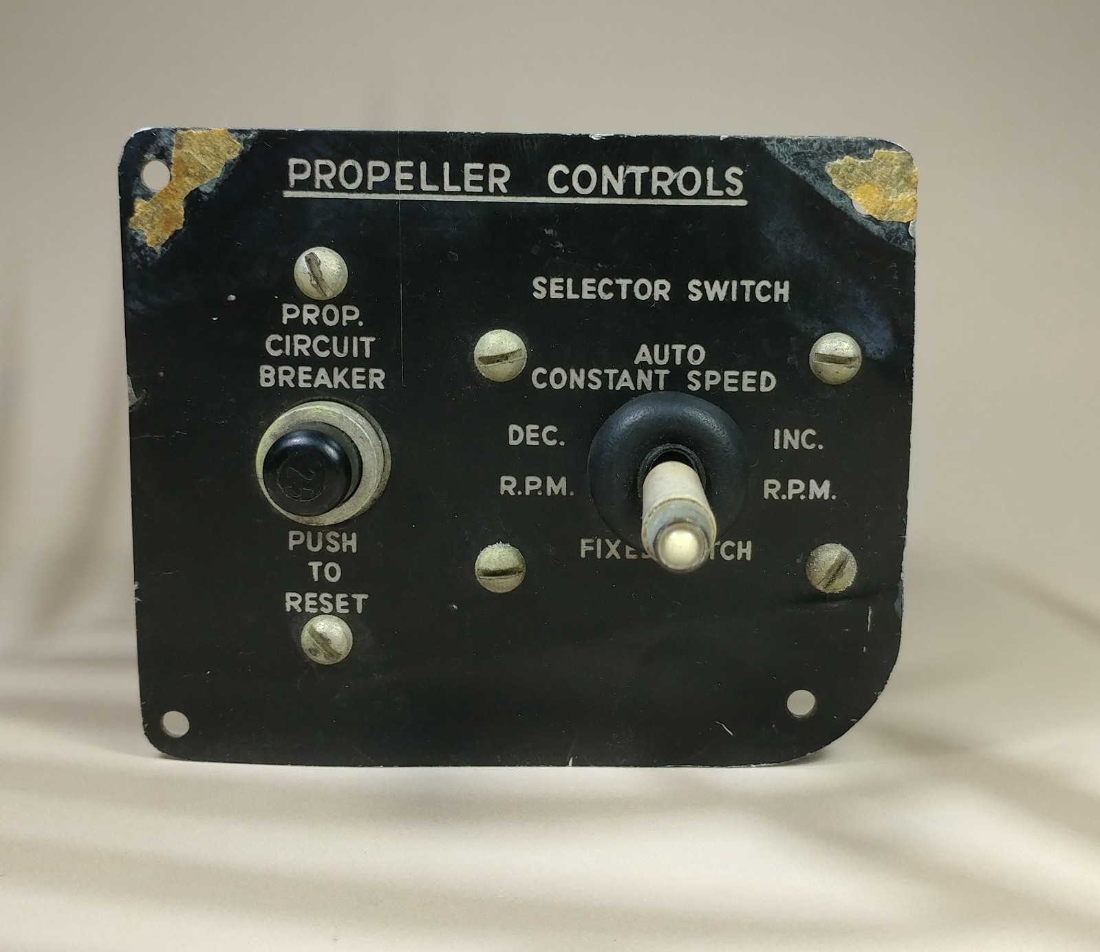 WWII Propeller Controls Panel  4x3" - Curtiss Propeller Div. Spencer Thermostat