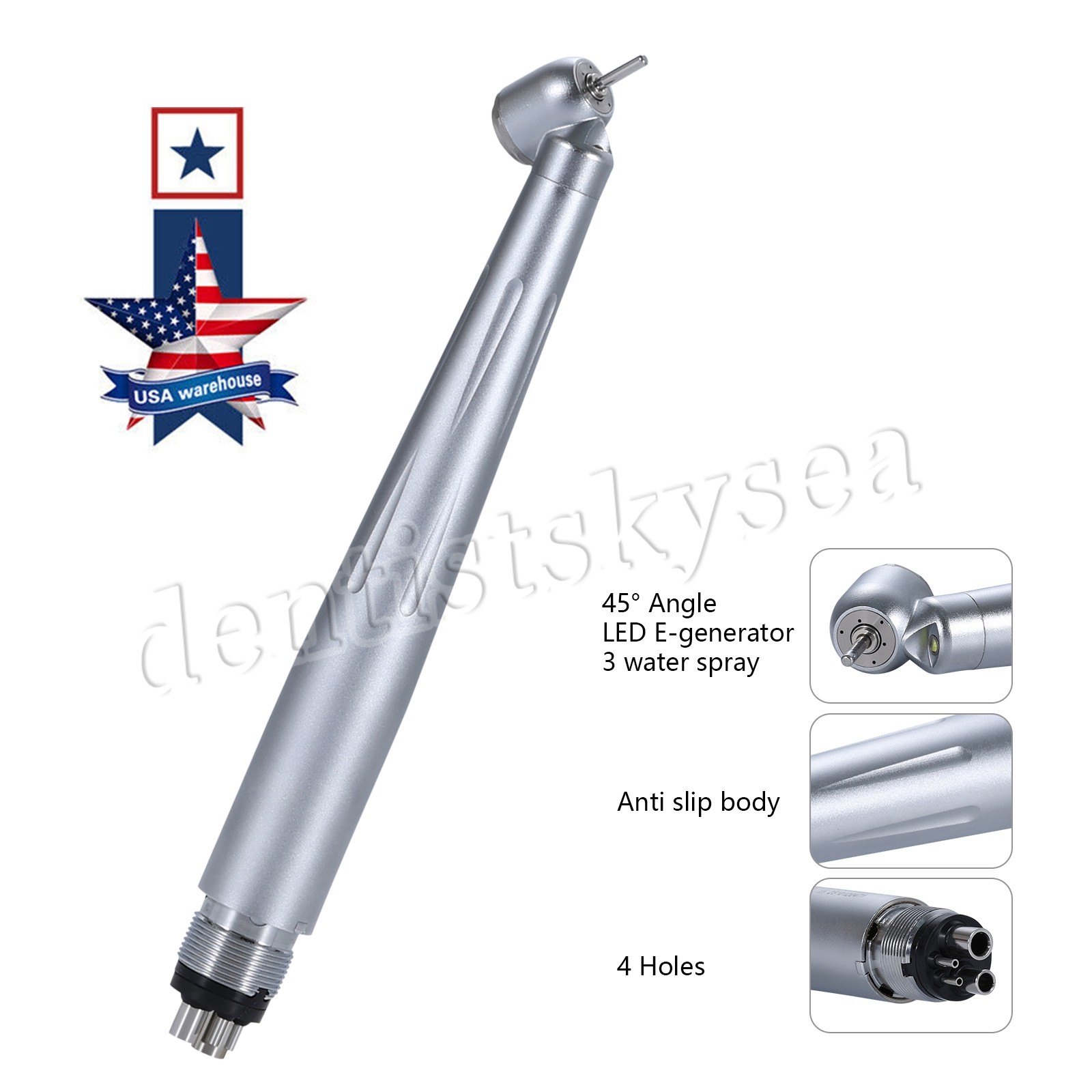 Dental LED 45° Degree Surgical High Speed Handpiece Push Button 4 Hole