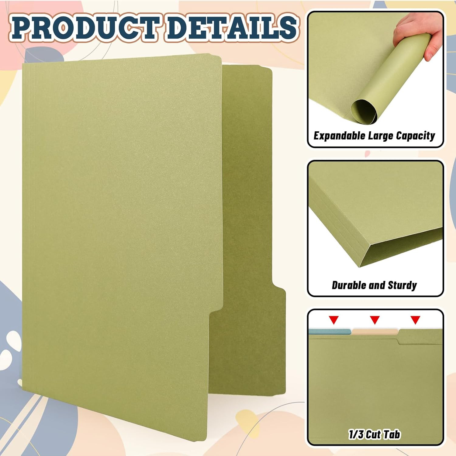 24 Pack Boho Colored File Folders Letter Size 6 Solid Colors File Pockets with 1