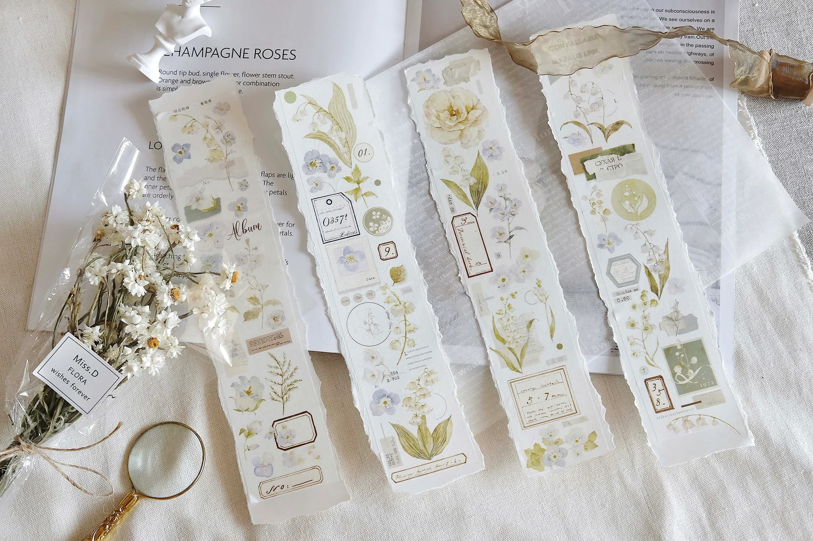 Freckles Tea Bell Flowers Lily of the Valley Matte PET Tape SAMPLE LOOP