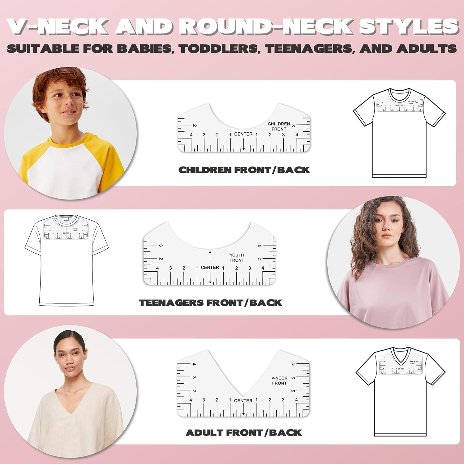Tshirt Ruler Guide Vinyl Alignment, Transparent V-Neck/Round PVC Ruler for Align