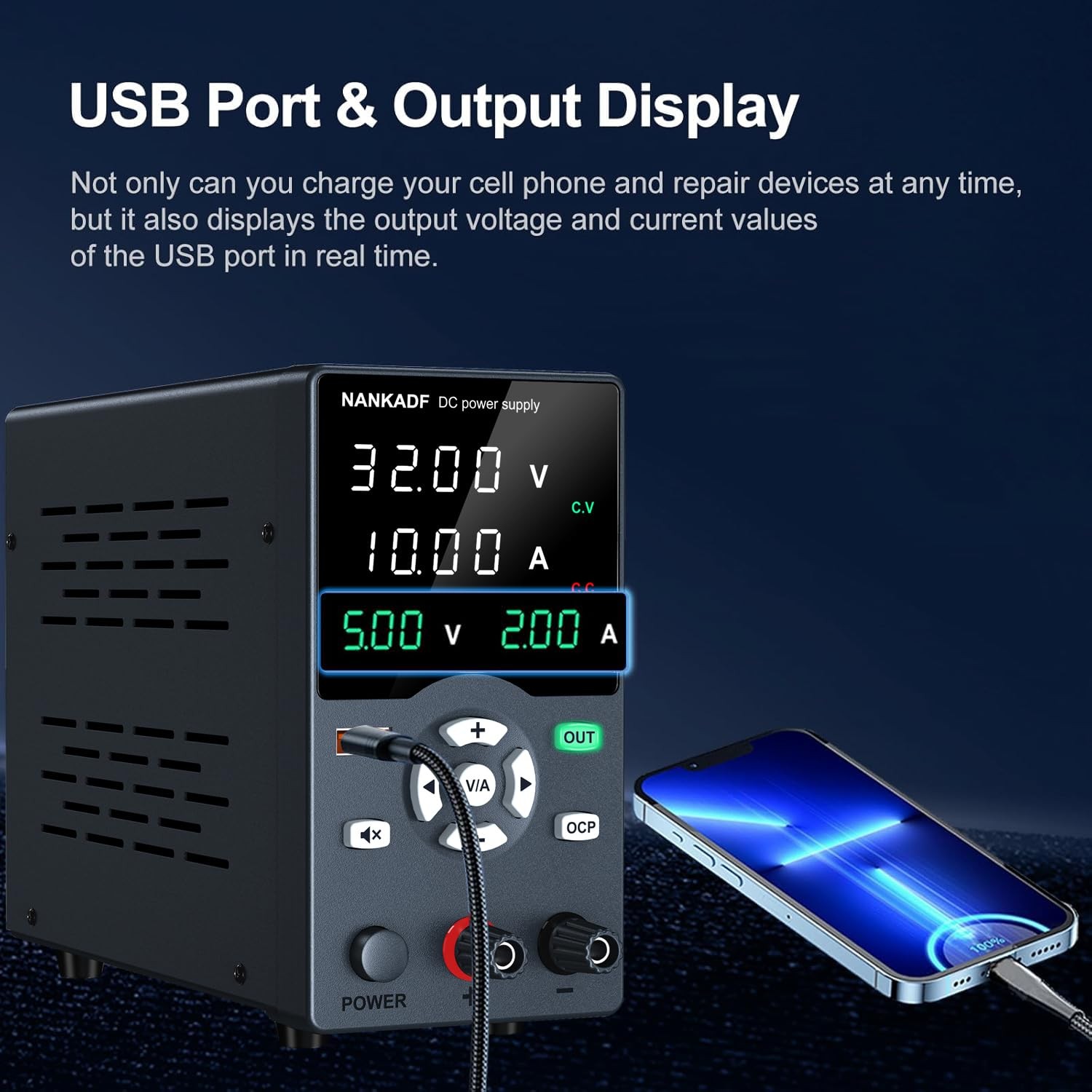 DC Power Supply, Variable Power Supply with Output Button, USB Fast Charging ...