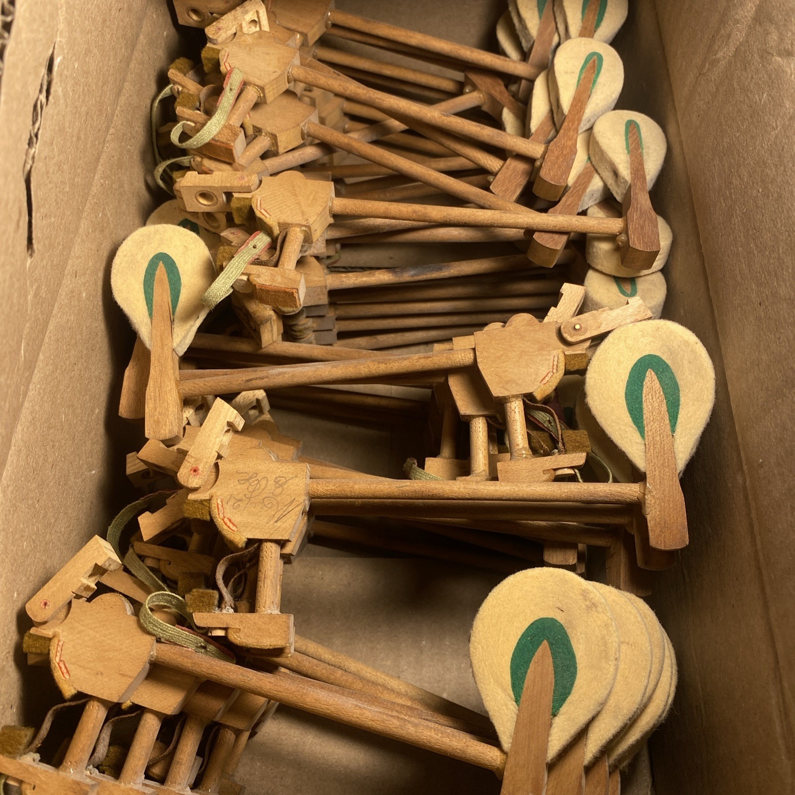 Vintage Jacob Doll New York Salvaged Piano Hammers with Green Felt - 52 Pieces