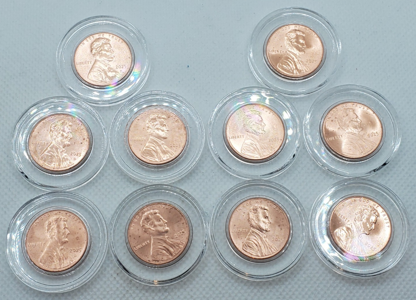 2025 - P and D Penny in Air-Tite case - 10 total pennies; 5 x Philly, 5 x Denver