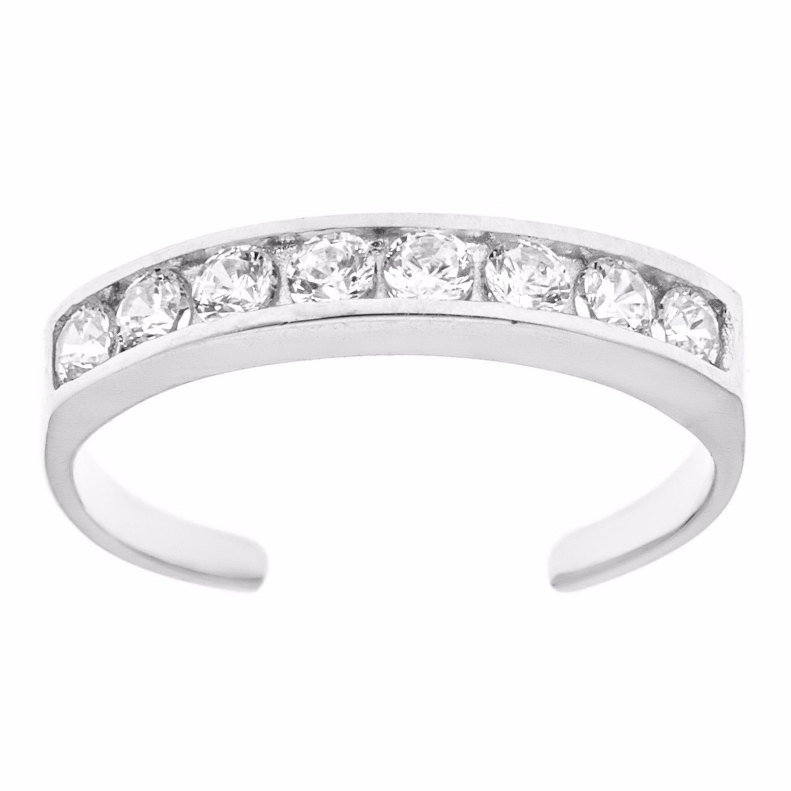 Sterling Silver Channel Set Cubic Zirconia Toe Ring Body Art Adjustable