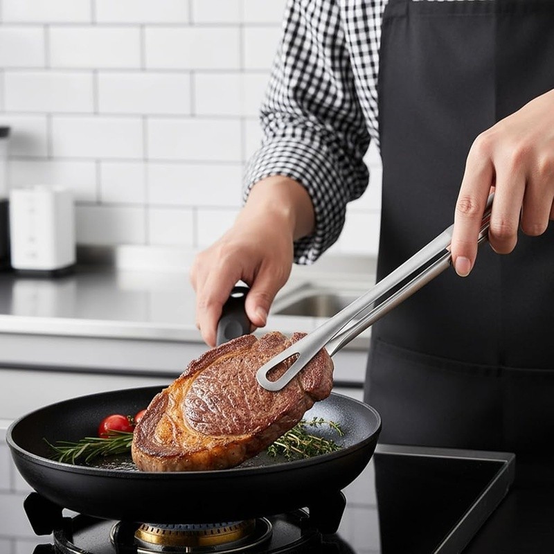 Stainless Steel BBQ Tongs Cooking Tweezers Non-Slip Ergonomic Grilling Utensils
