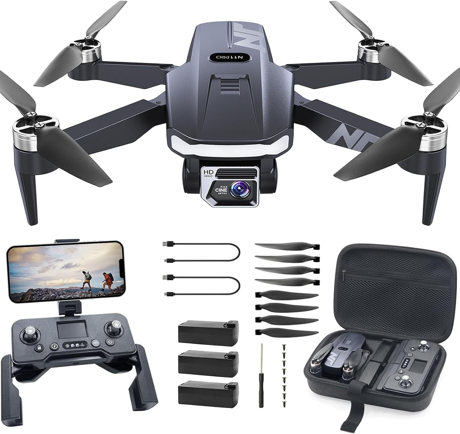 4K UHD GPS Drone with Camera for Adults N11 Pro, 90 Min 3 Battery Long Flight