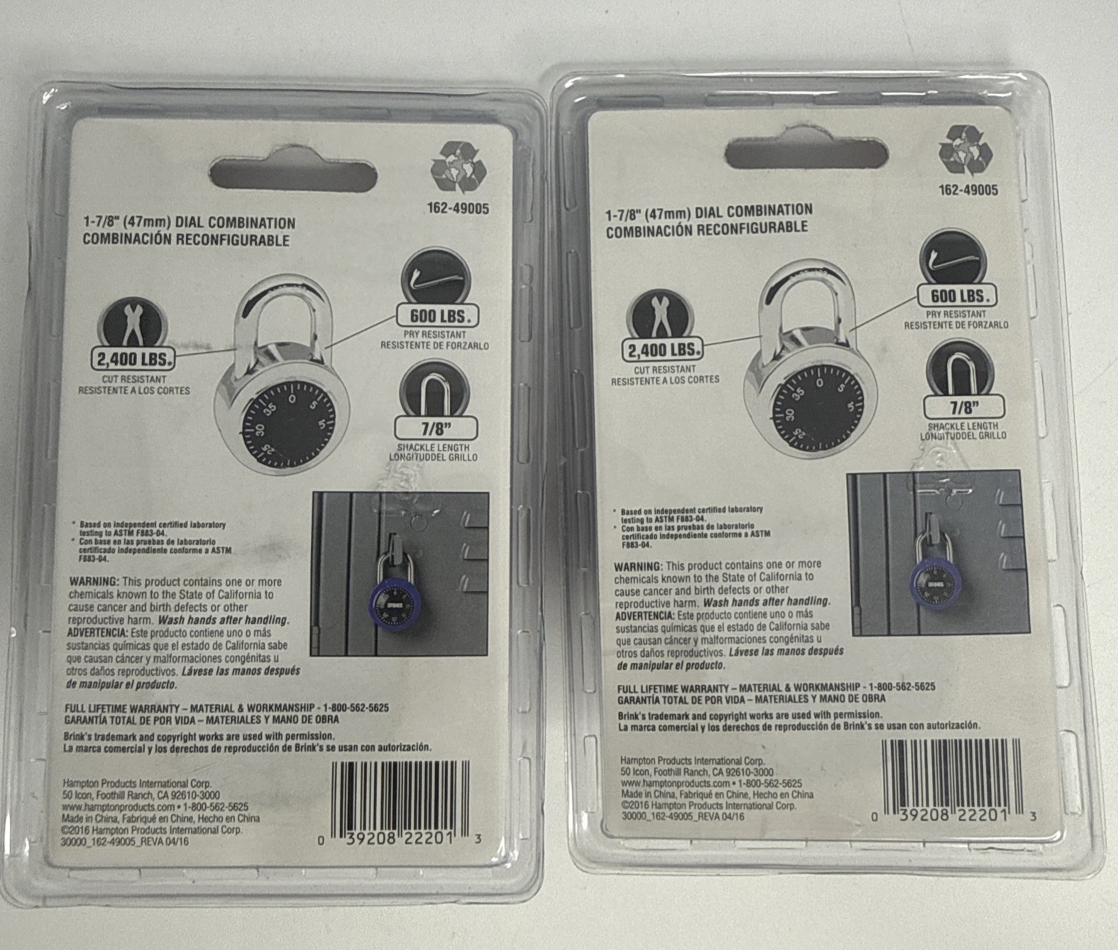 BRINKS 47mm Combination Lock Padlock 7/8 inch Standard Security • Blue 2 Pack