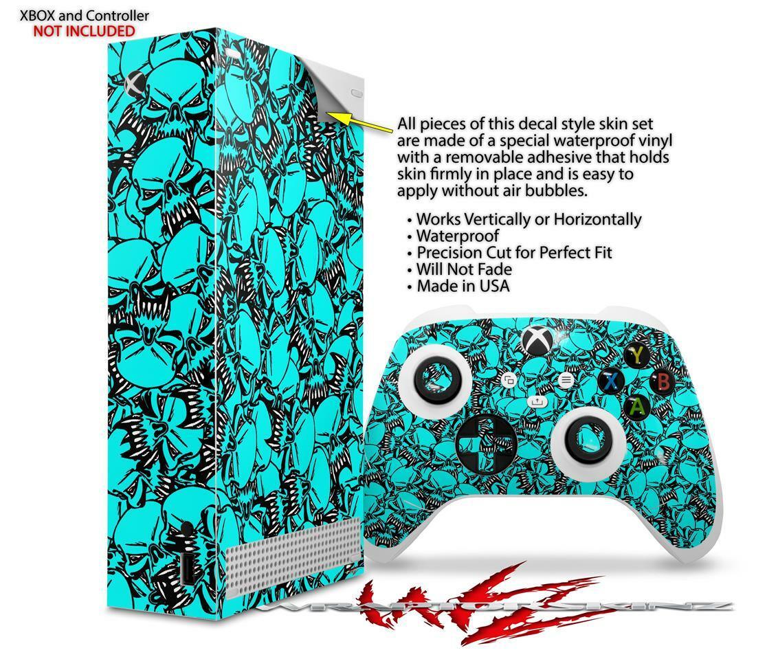 Skins XBOX Series S Console Controller Scattered Skulls Neon Teal