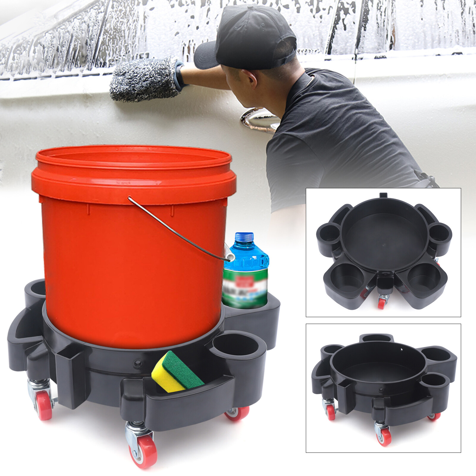 Heavy-Duty Rolling Bucket Dolly Cart for Car Wash & Detailing Kits