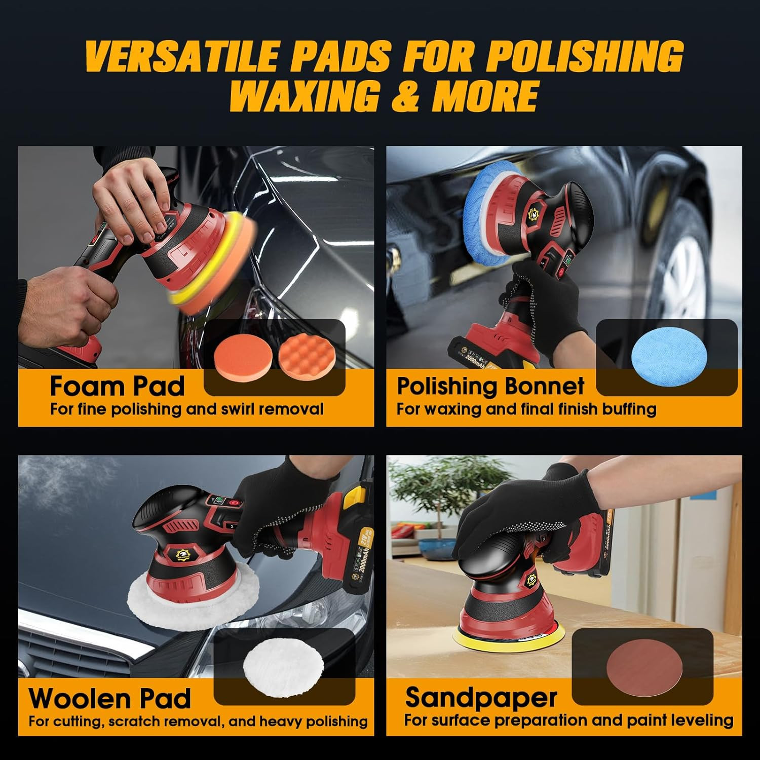 Cordless Car Buffer Polisher Kit [2X 2000Mah 21V Batteries & 18 PCS Attachments]