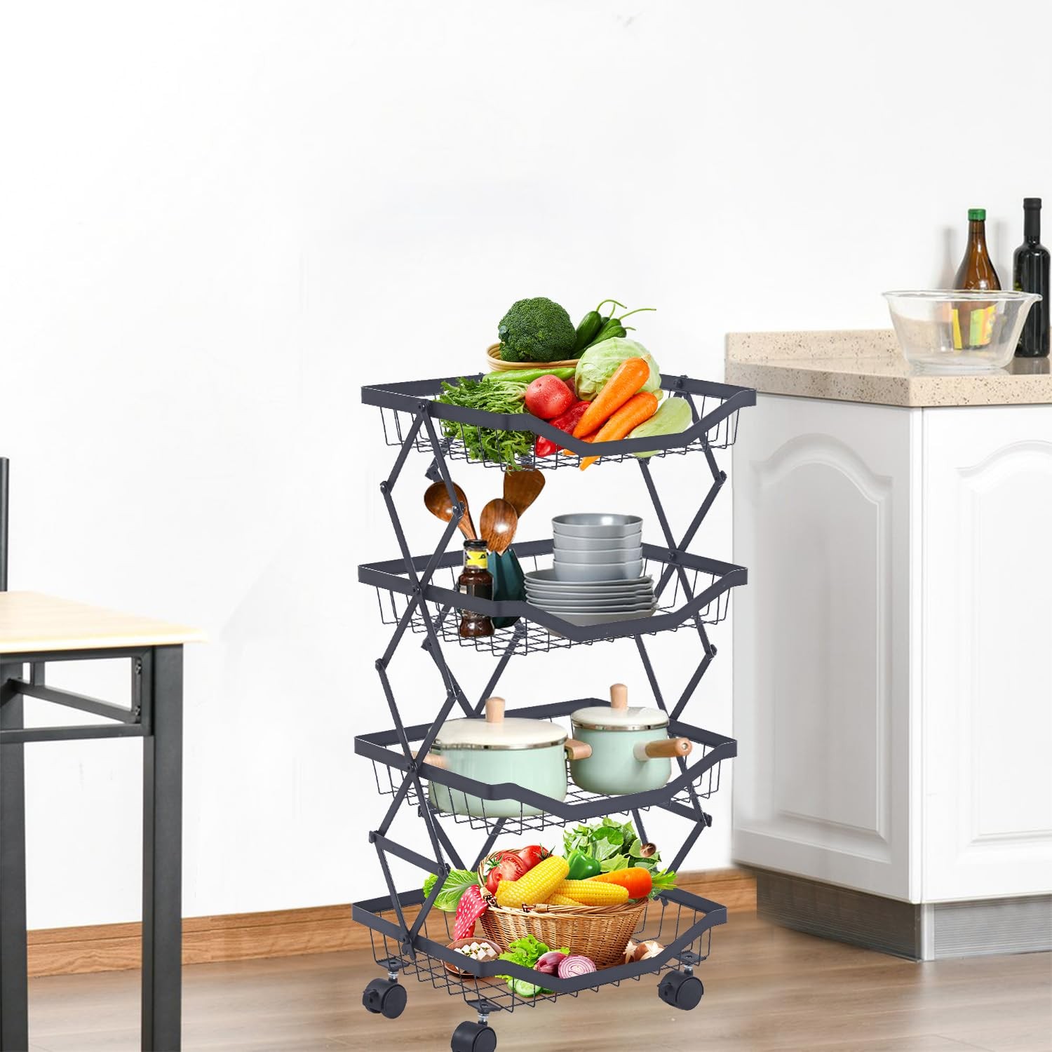 4 Tier Fruit Basket for Kitchen Stackable Metal Wire Fruit Vegetable Basket w...