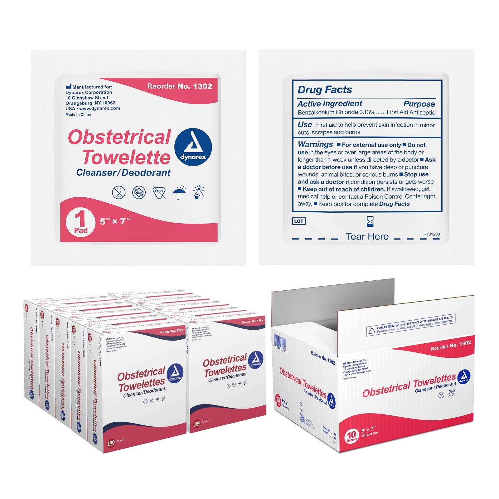 Dynarex Obstetrical Towelettes 500 Count Wipes Medical Hygiene Privacy Care