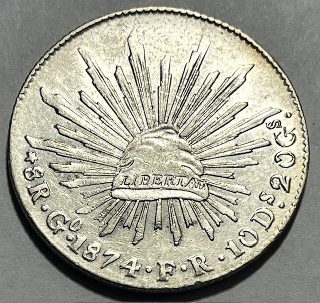 MEXICO - 8 Reales - 1874 Go. F.R. - Guanajuato - Km-377.08 - XF/AU Silver Coin!