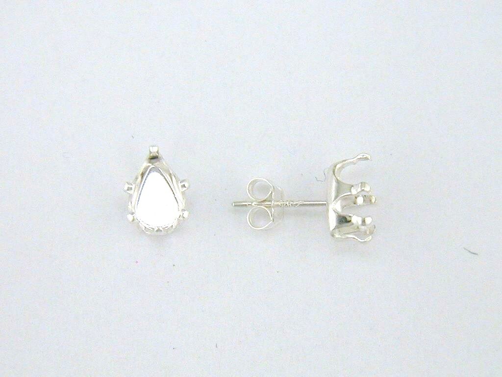 Pear Shape 6 Prong Snaptite Earring Settings Sterling Silver