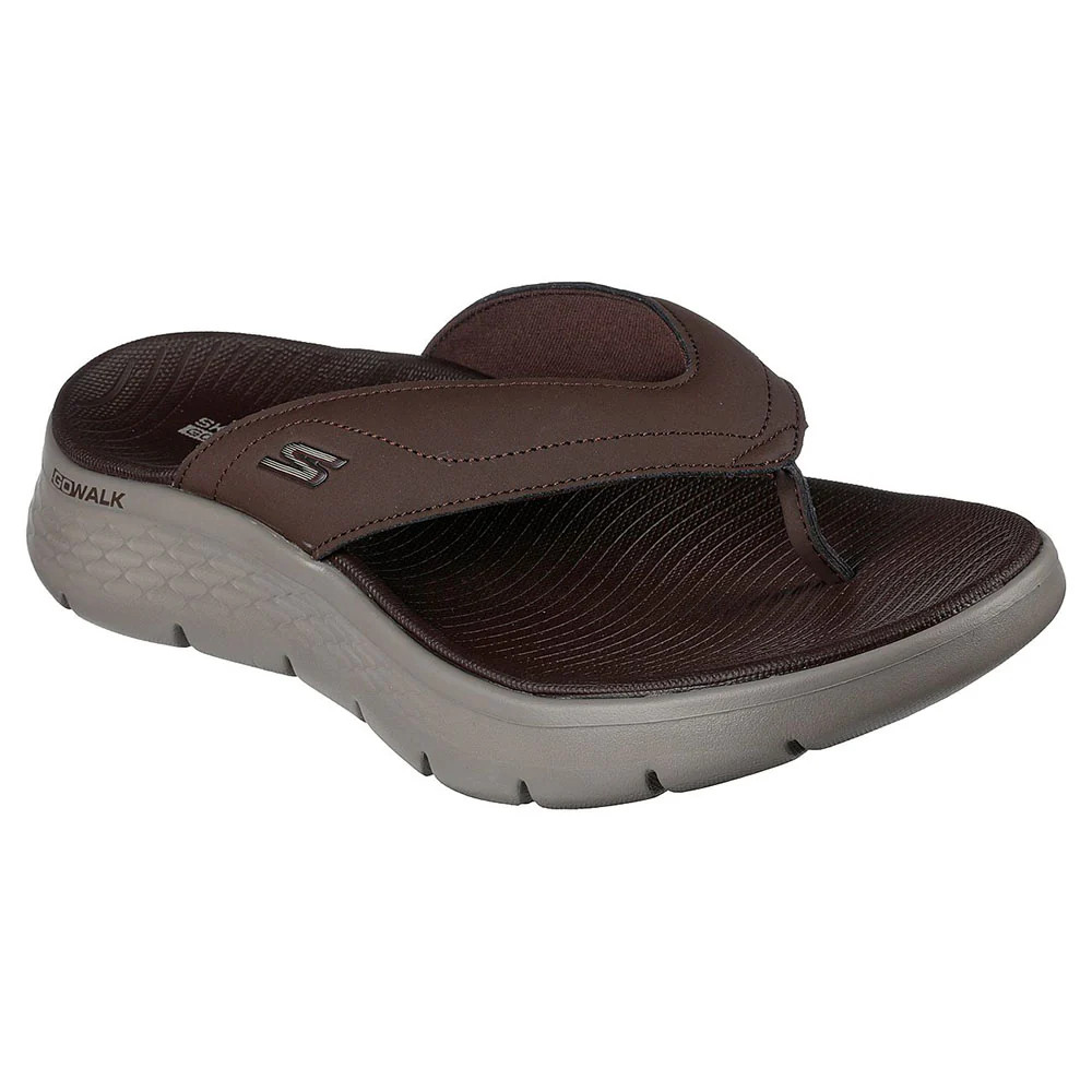 Skechers Go Walk Men's Brown Flip Flops with Goga Mat Cushioned Sea Pool
