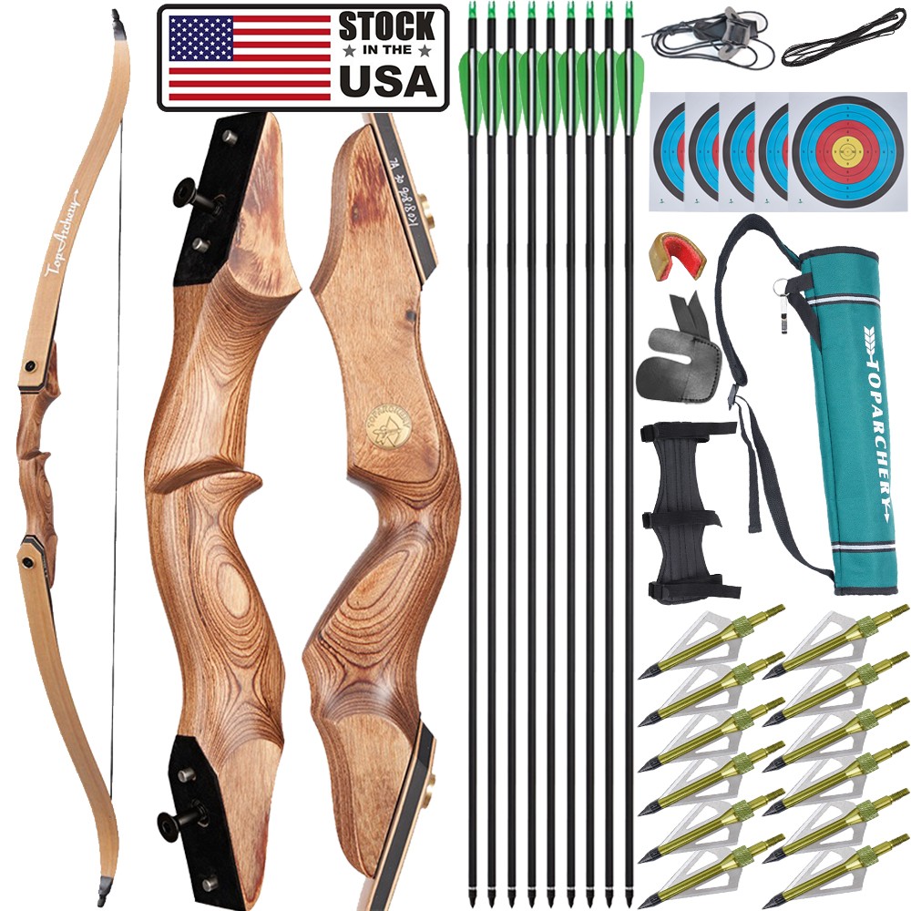 60" Recurve Bow Kit 30-50lbs Takedown Wooden Adult Archery Arrows Hunting Target