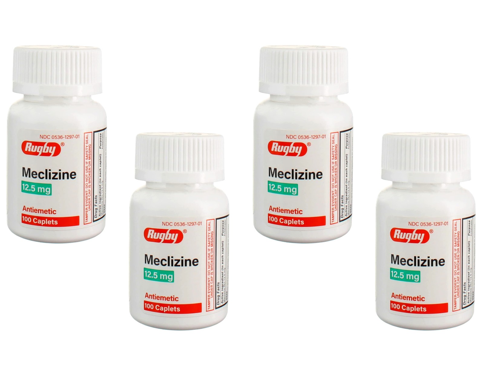 Rugby Meclizine 12.5mg Motion Sickness Caplets, 100 Count - Pack of 4