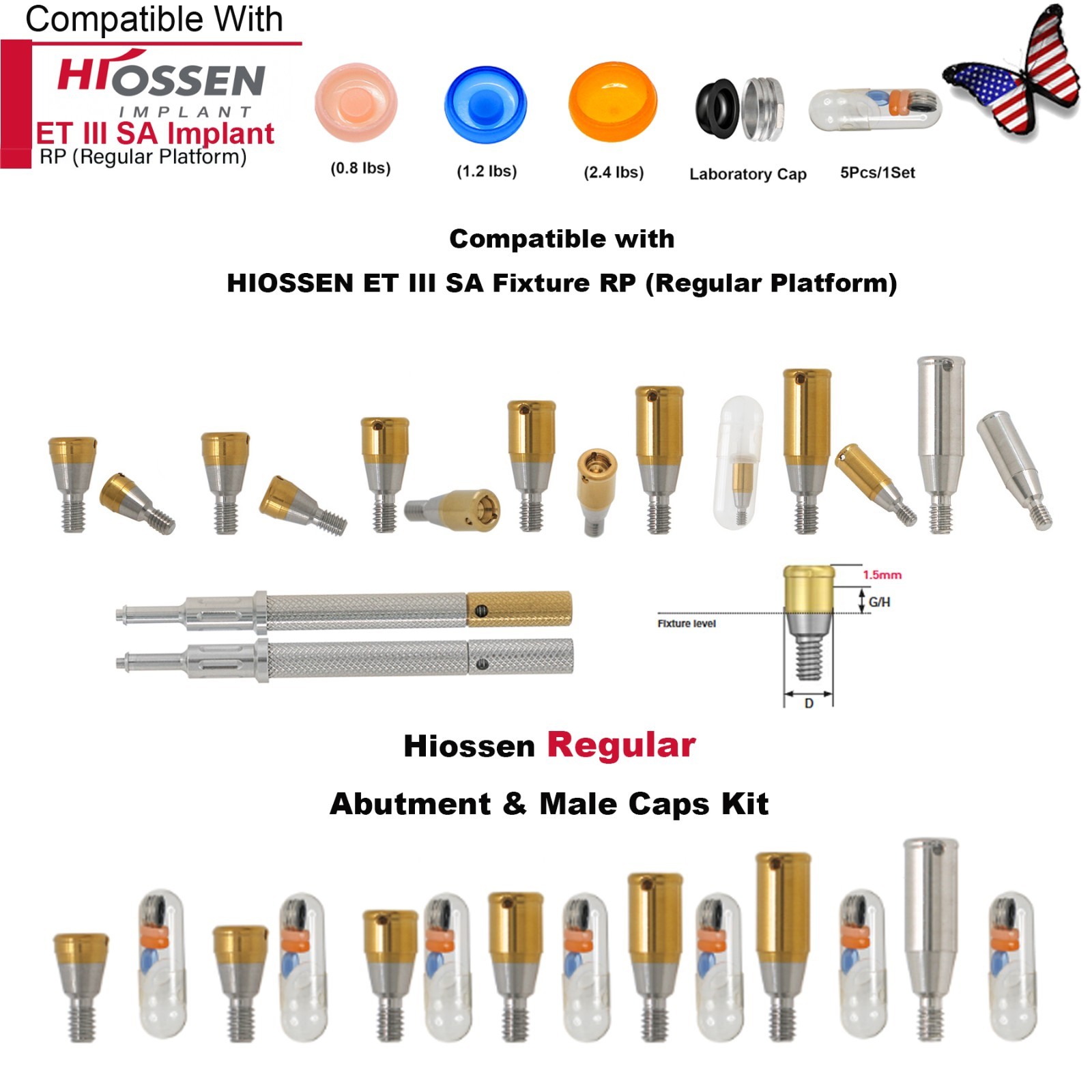 Locator Abutment for Hiossen ET DIO UF/Snucone Regular Overdenture Retention Cap