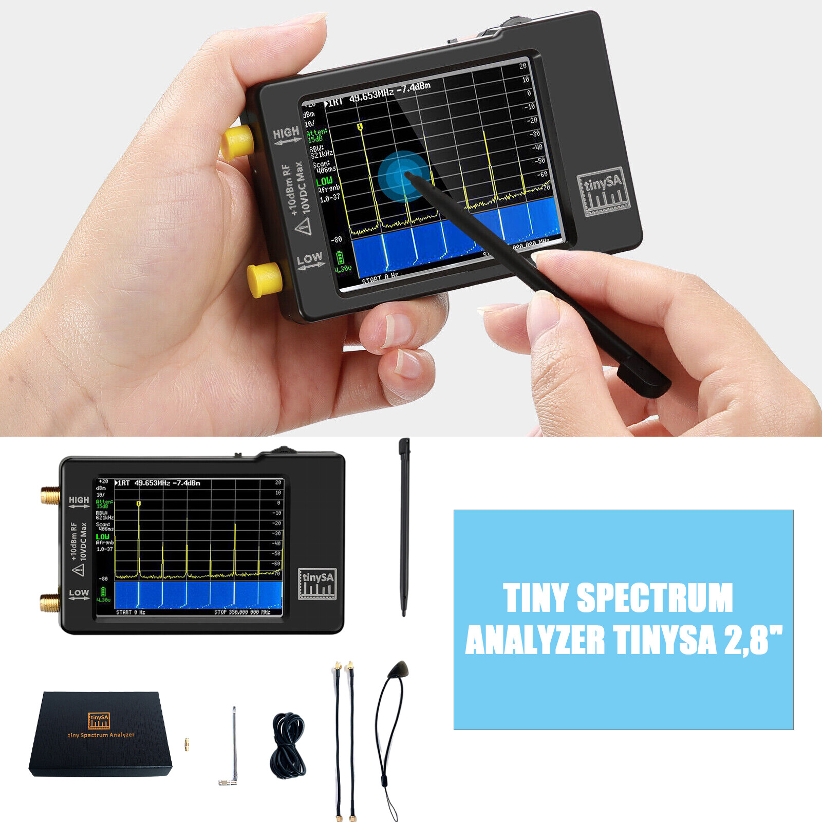 Handheld 100khz-960mhz 2,8" LCD Touch Control Kits Tiny Spectrum Analyzer Tinysa